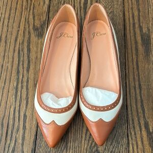 J. Crew Cognac Brown and Cream Spectator Flats